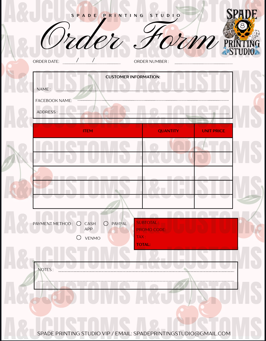Customs Order Forms